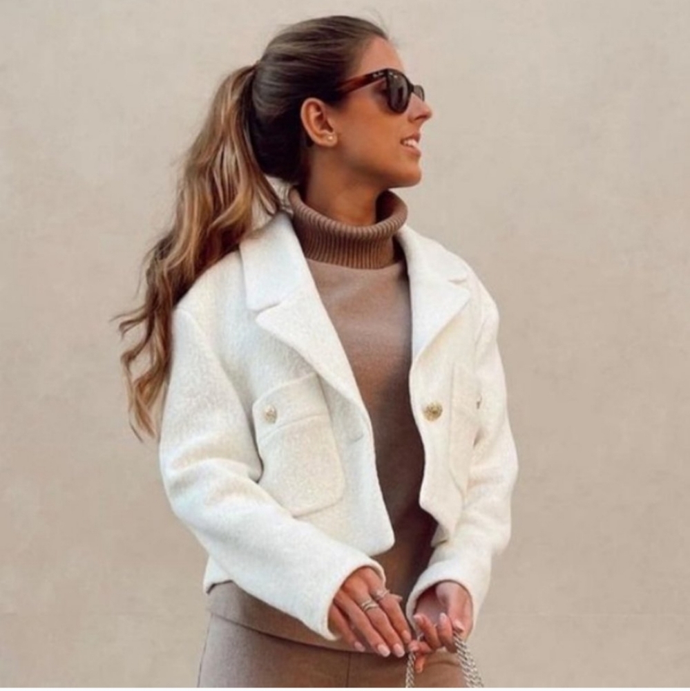 Zara * Cropped Textured Blazer Coat - Picture 5 of 16